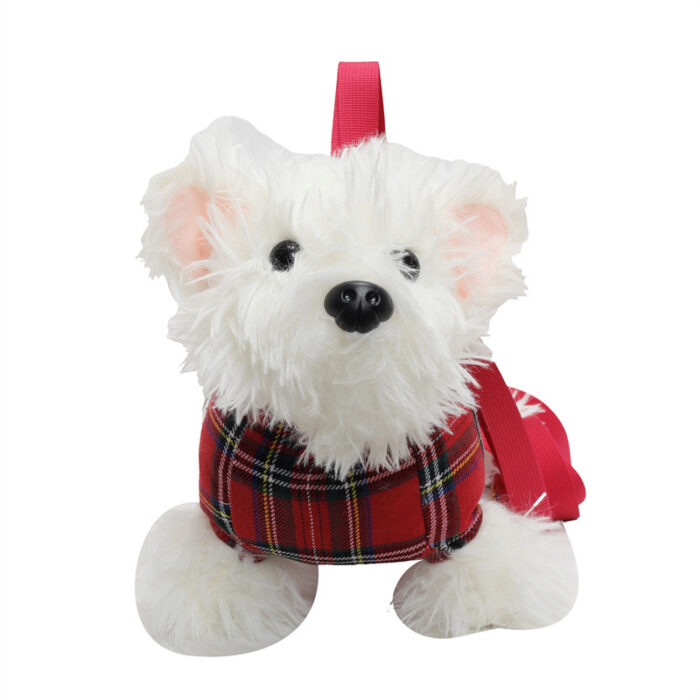 Plush Dog Backpack | Adorable White Terrier Shoulder Bag for Women & Kids