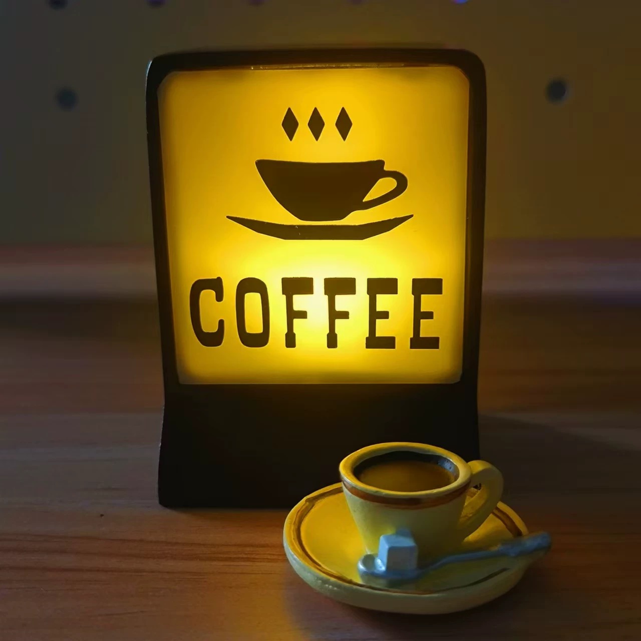 Mini Illuminated Coffee Corner Light | Resin Magnetic Lamp for Home & Office