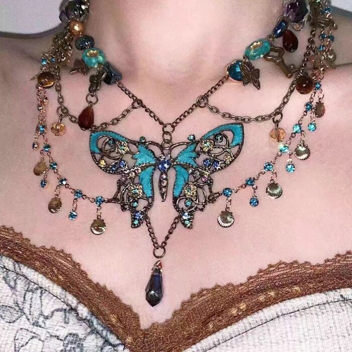 Vintage Butterfly Waist Chain & Necklace - Bohemian Rhinestone Body Jewelry for Women