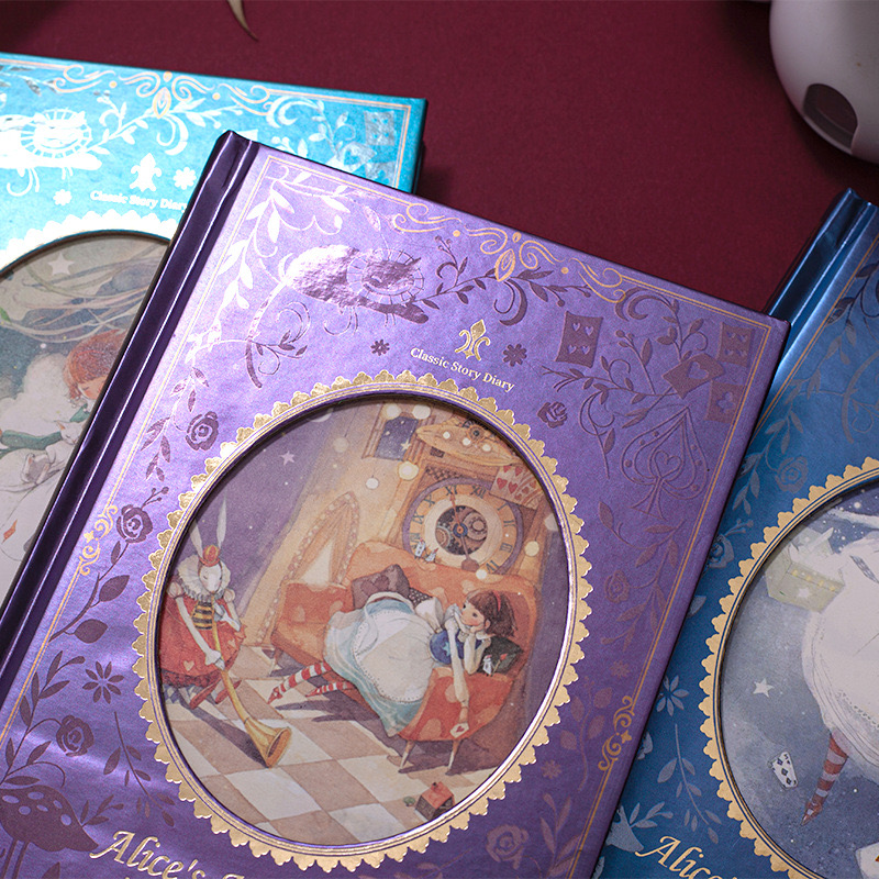 Vintage Alice in Wonderland Embossed Hardcover Journal – Artistic Diary with Full-Color Pages for Creative Writing & Sketching
