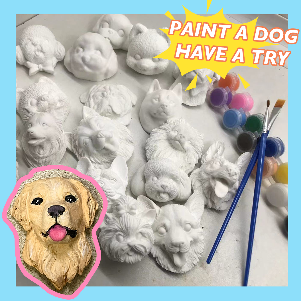 DIY Dog Head Plaster Painting Kit with Magnet | Customizable Fridge Magnet