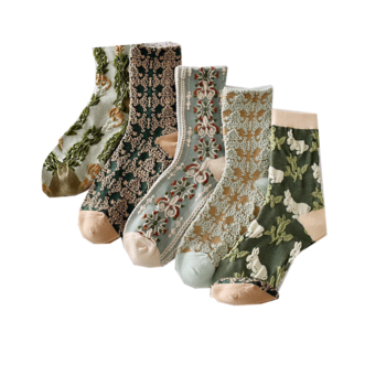 Elegant Knit Relief Socks | Retro-Inspired Floral Pattern Socks for Women
